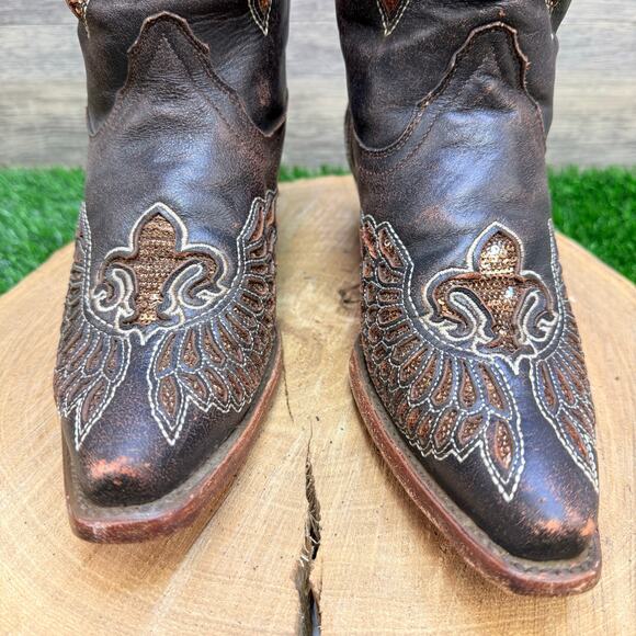 Corral Women - Size 7M - Brown Fleur De Lis Wings Cowboy Boots R2549 - Picture 2 of 11